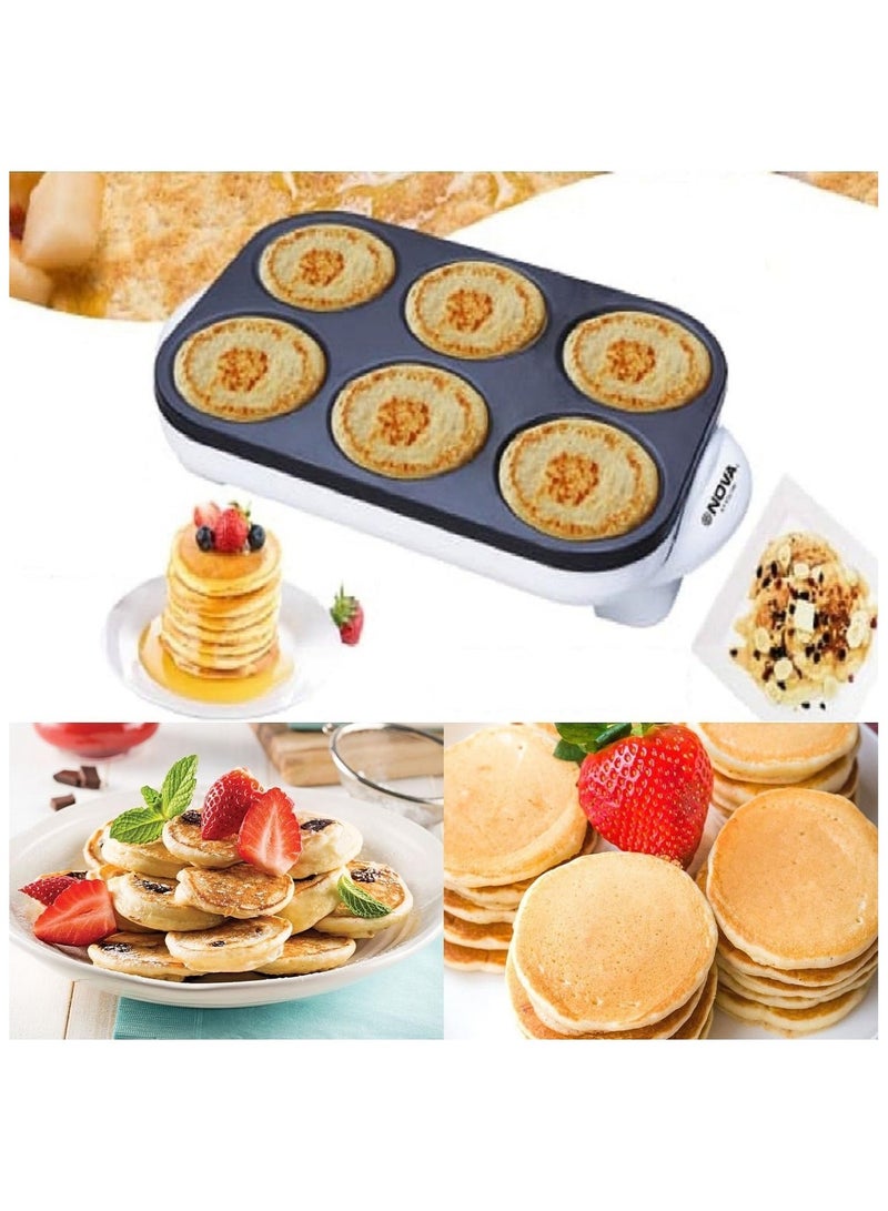 نوفا NOVA 6-Hole Crepe Maker 1000W | Multi Mini Pancake & Qatayef Maker | Non-Stick Electric Crepe Pan | Puffy Soft Tasty Crepes" - Image 1